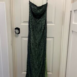 Beautiful gown.  Unique.  Strapless, floor length gown.